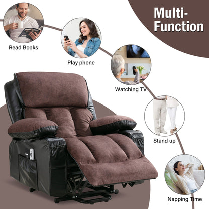 Large Power Lift Recliner Chair with Heat and 8-Point Massage - Remote Control, USB Port