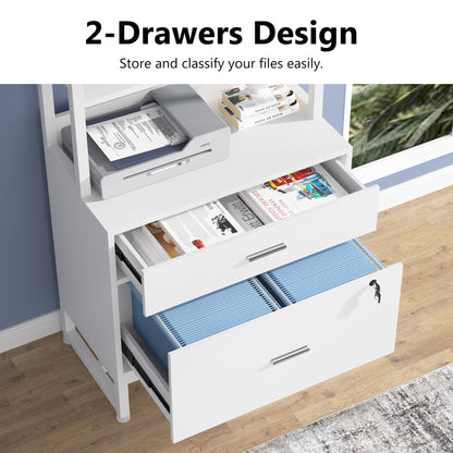 File Cabinet with 2 Drawer, Modern Filing Cabinet Printer Stand with Lock
