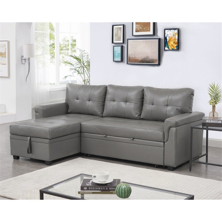 Convertible Reversible Sectional Sofa with Pull-Out Sleeper Bed, Hidden Storage Chaise, and Durable Legs