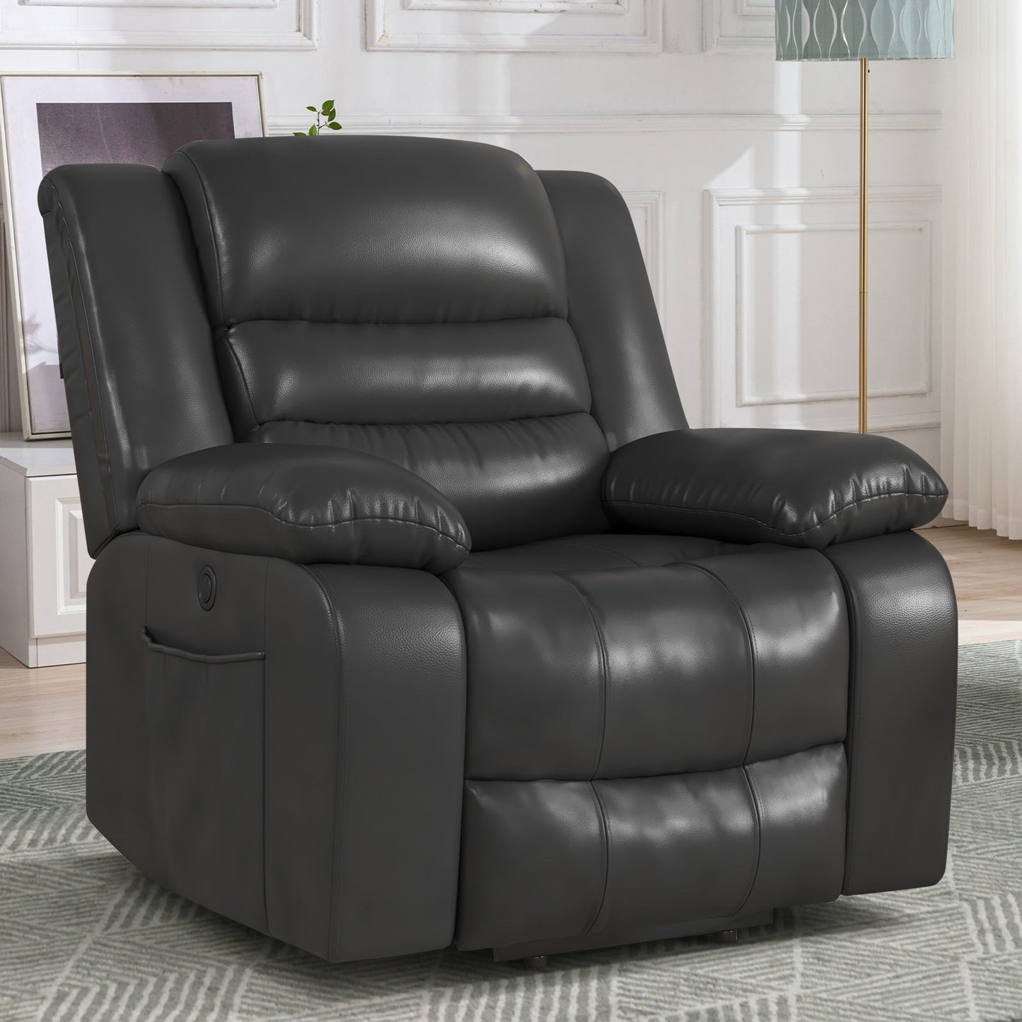 Leather Lift Recliner Chair With Dual Motor, Oversized Power Recliners With Electric Massage Heating