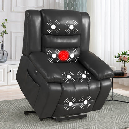 Leather Lift Recliner Chair With Dual Motor, Oversized Power Recliners With Electric Massage Heating