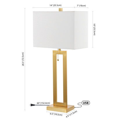 Lucie 28.5 Vintage Industrial Iron LED Table Lamp with Pull-Chain and USB Charging Port, (Set of 2) by JONATHAN Y