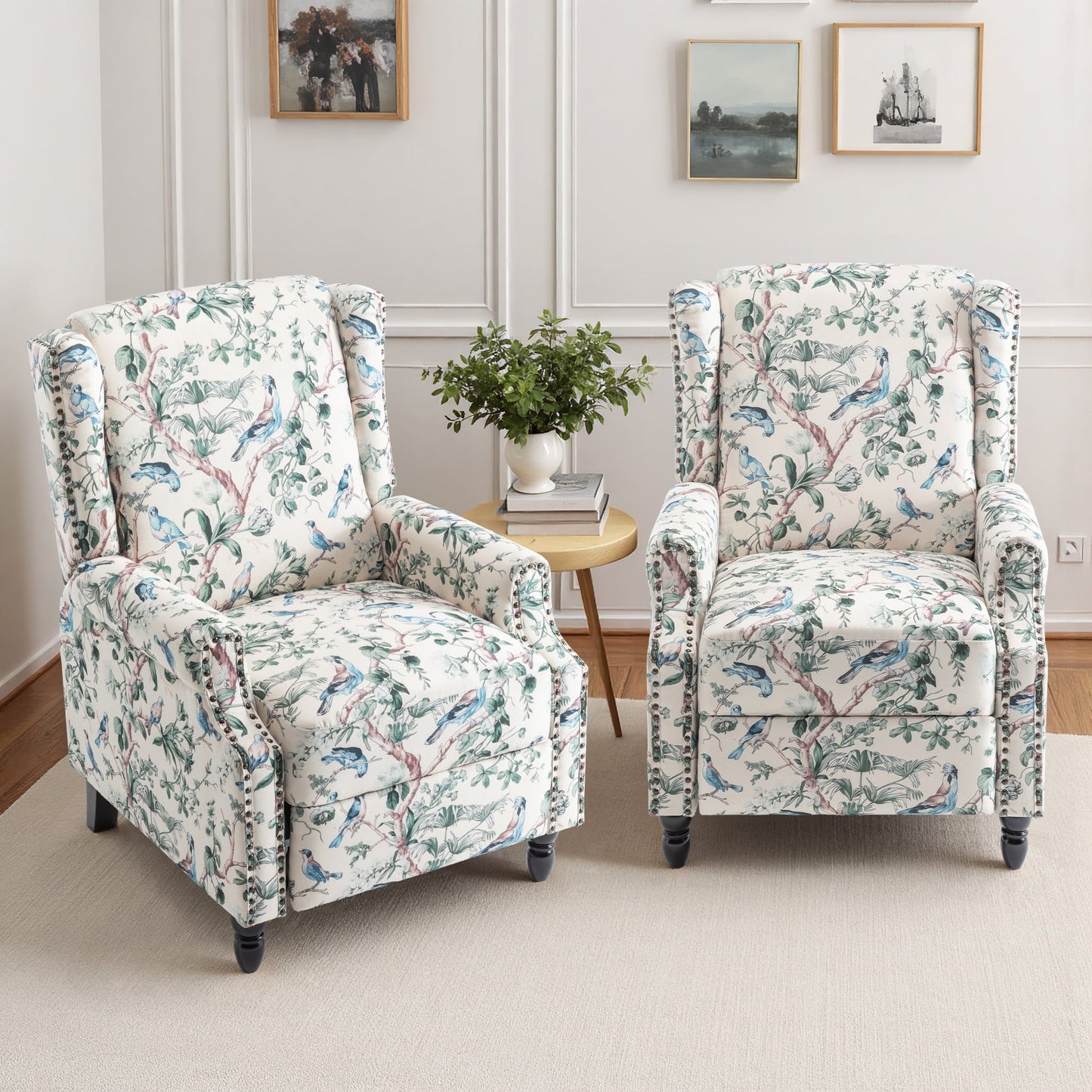 29'' W Vintage Floral Manual Push Back Recliner Chair Set of 2