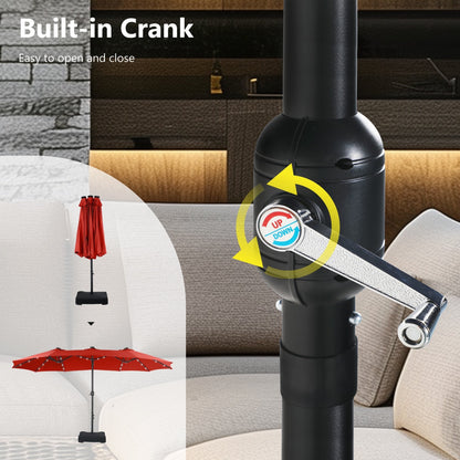 MAISON ARTS 15-foot Rectangular Crank Double-sided Outdoor Market Umbrella Solar LED Lighted Patio Umbrella with Base Included