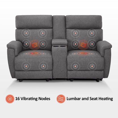 MCombo 60.2 Power Loveseat Recliner Sofa with Massage and Dual Heating, Adjustable Headrest, USB & Type C Port, Fabric
