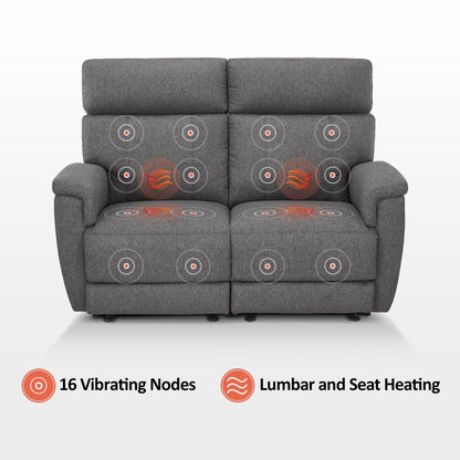 MCombo 60.2 Power Loveseat Recliner Sofa with Massage and Dual Heating, Adjustable Headrest, USB & Type C Port, Fabric