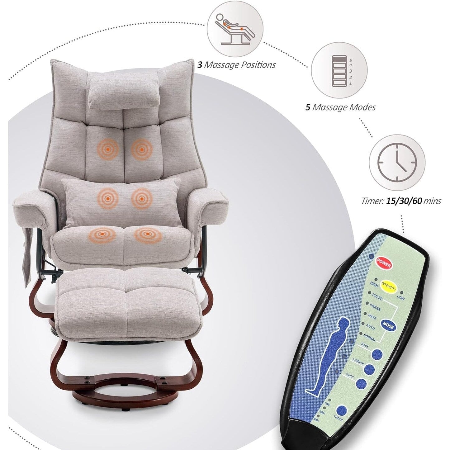 MCombo Set of 2 Swivel Recliner with Ottoman and Neck Pillow,Chenille Fabric