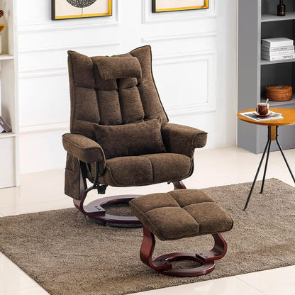 MCombo Set of 2 Swivel Recliner with Ottoman and Neck Pillow,Chenille Fabric