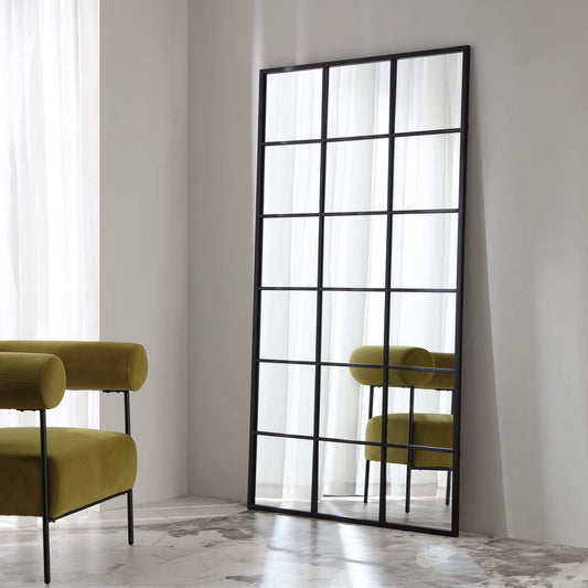Chardwell Full Length Industrial Metal Window Mirror 180 x 100 cm, Black