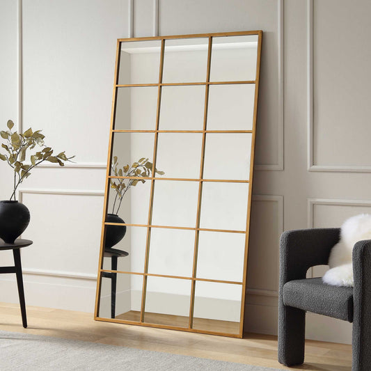 Chardwell Full Length Industrial Metal Window Mirror 180 x 100 cm, Antique Gold Effect