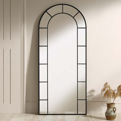 Beaumont Arched Full Length Metal Frame Mirror 178 x 76 cm, Black
