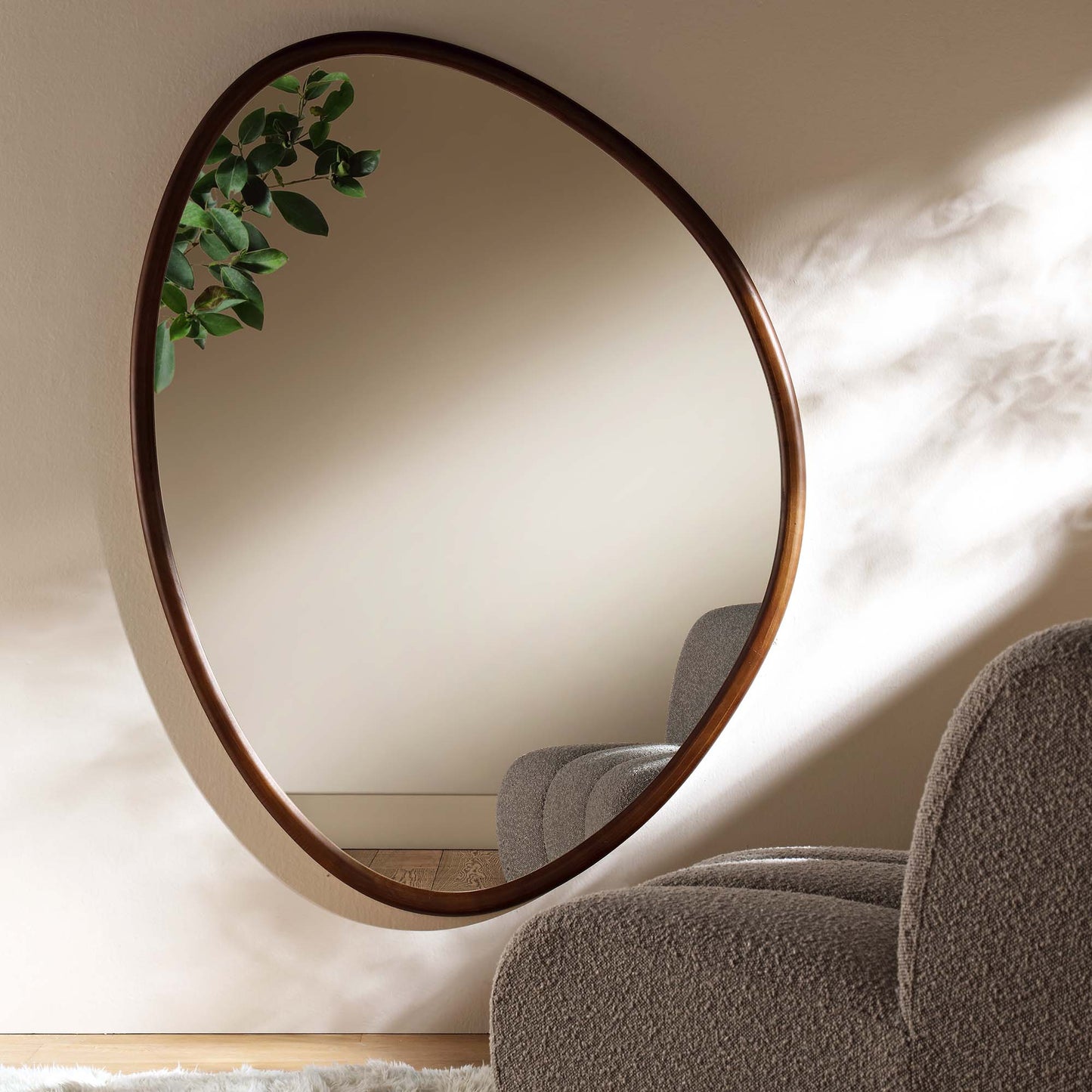 Edo Irregular Pebble Large Wooden Mirror 160 x 120 cm, Walnut