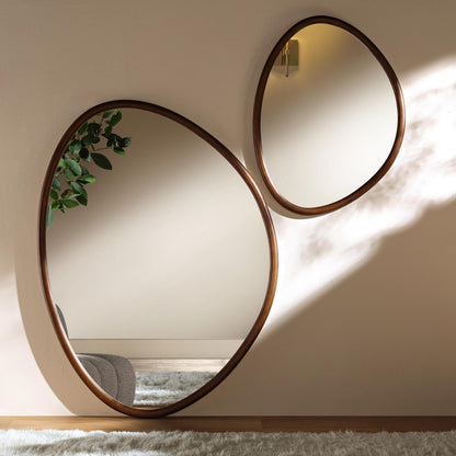 Edo Irregular Pebble Large Wooden Mirror 160 x 120 cm, Walnut