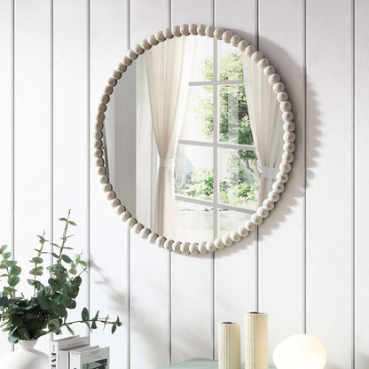 Luna Round Bobbin Wall Mirror 77 x 77 cm, Washed White