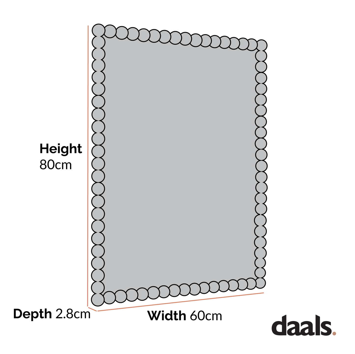 Luna Rectangular Bobbin Wall Mirror 80 x 60 cm, Washed White