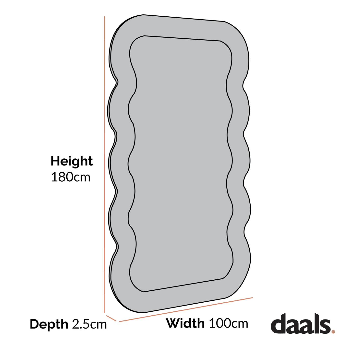 Venus Full Length Wave Mirror 180 x 100 cm, Sage Green