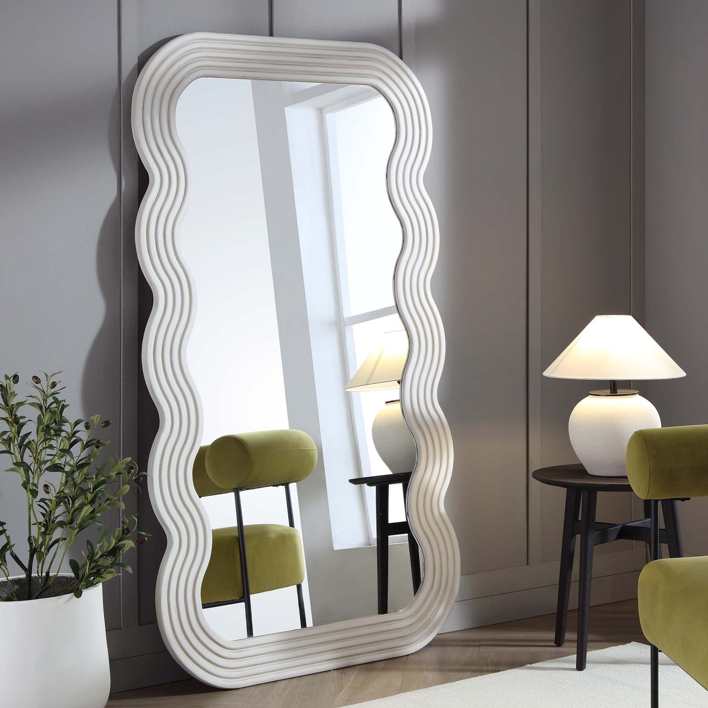 Venus Full Length Wave Mirror 180 x 100 cm, Washed White