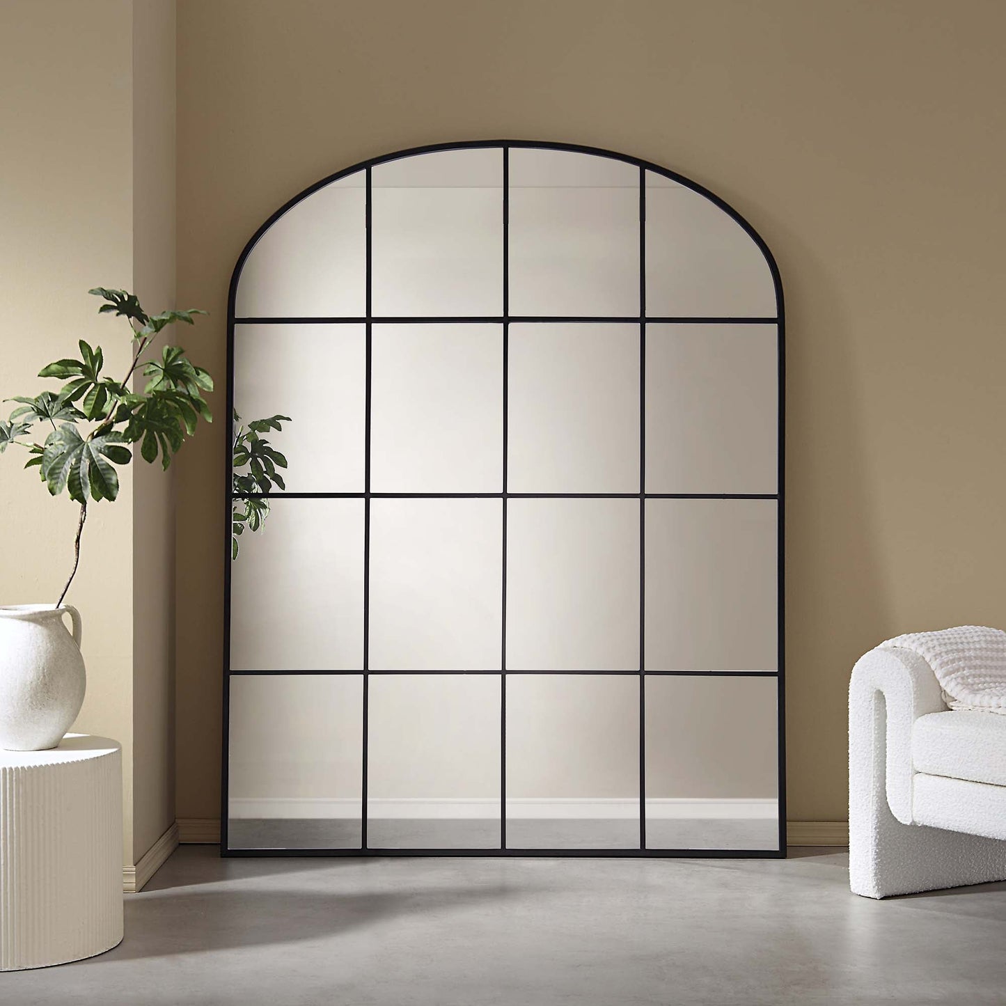 Portobello Arched Full Length Metal Frame Window Mirror 180 x 140 cm, Black