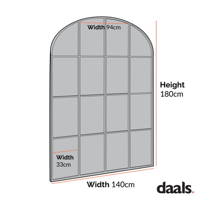 Portobello Arched Full Length Metal Frame Window Mirror 180 x 140 cm, Black