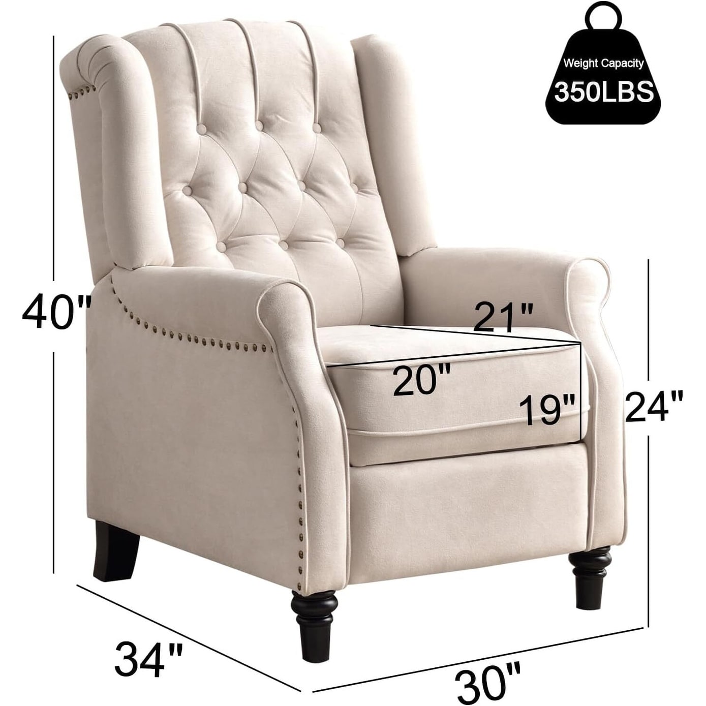 Pushback Recliner Chair, Fabric Armchair Push Back Recliner with Rivet Decoration, Single Sofa Accent Chair