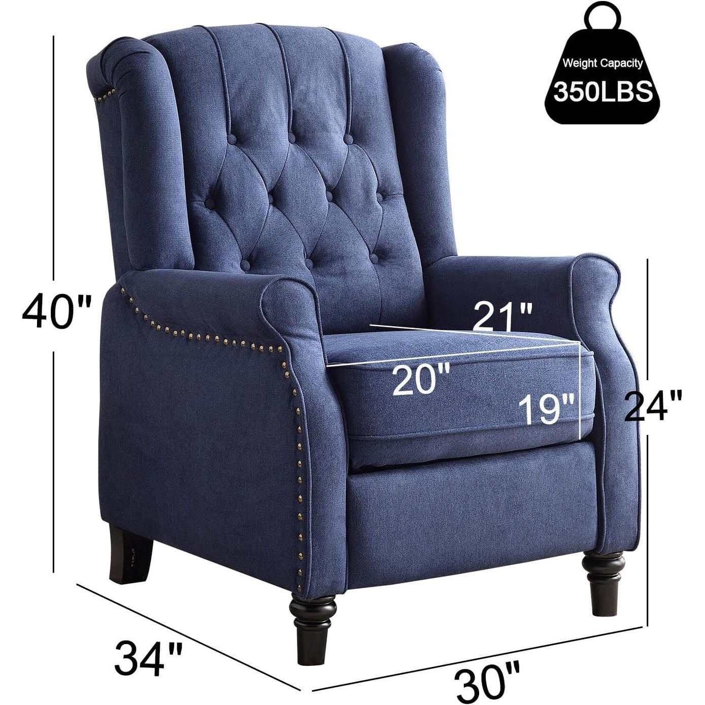 Pushback Recliner Chair, Fabric Armchair Push Back Recliner with Rivet Decoration, Single Sofa Accent Chair