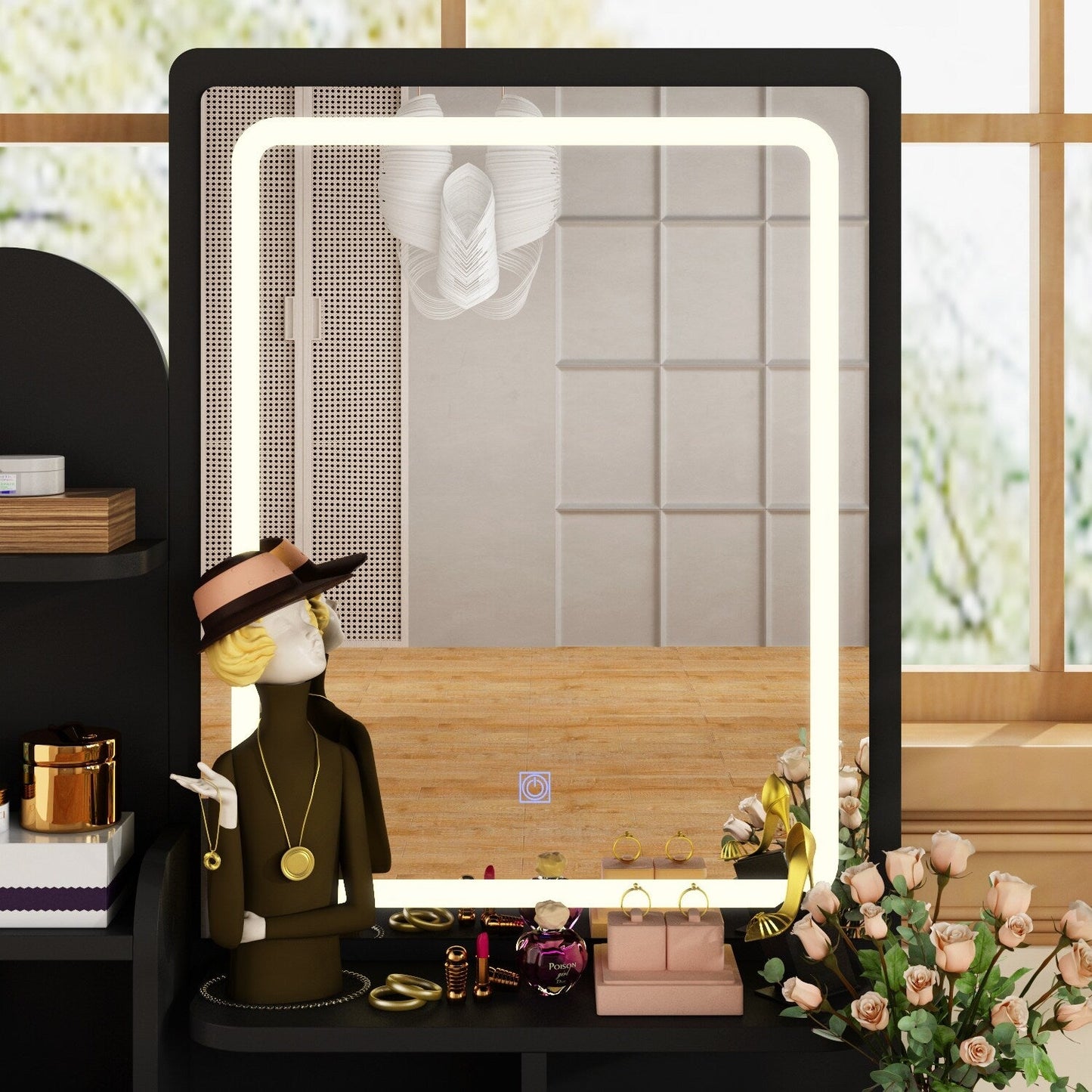 Makeup Vanity Set Table With LED Light &Mirror & Stool