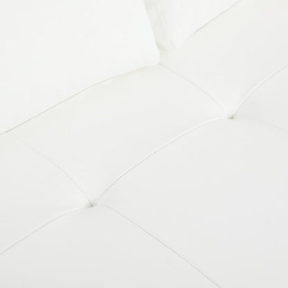 Modern Genuine Leather Sofa with Wooden Legs & Additional Bolster Pillow