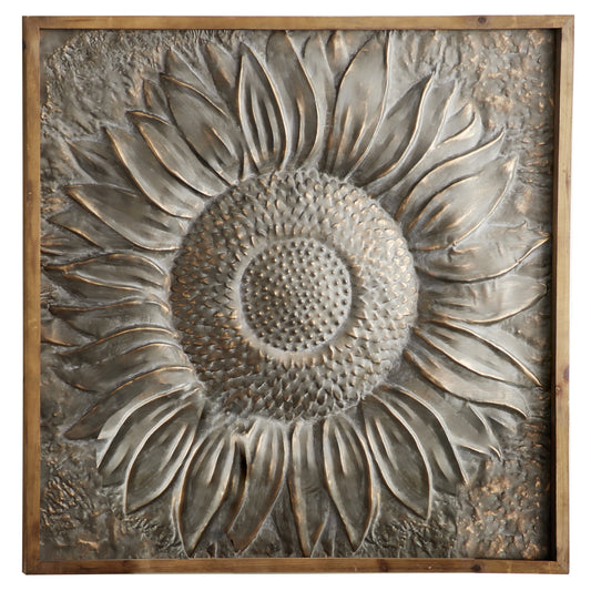 Metal Floral Sunflower Wall Decor with Embossed Details - Gray - Roche River Decor