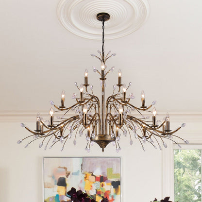 Farmhouse Retro Tree Branch Crystal Chandelier Candle-Style Pendant Light