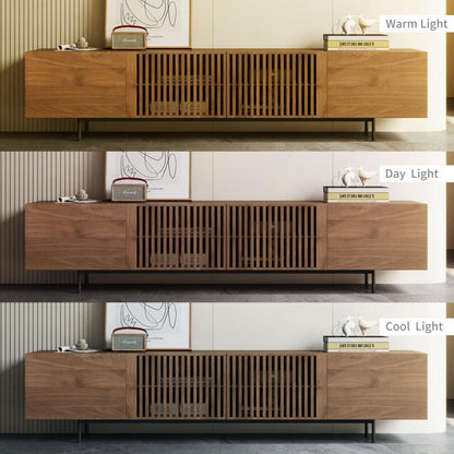 Mid-Century Modern TV Stand with 4 Doors Storage Cabinets, Fits TVs Up to 100 Inches, Living Room Entertainment Center