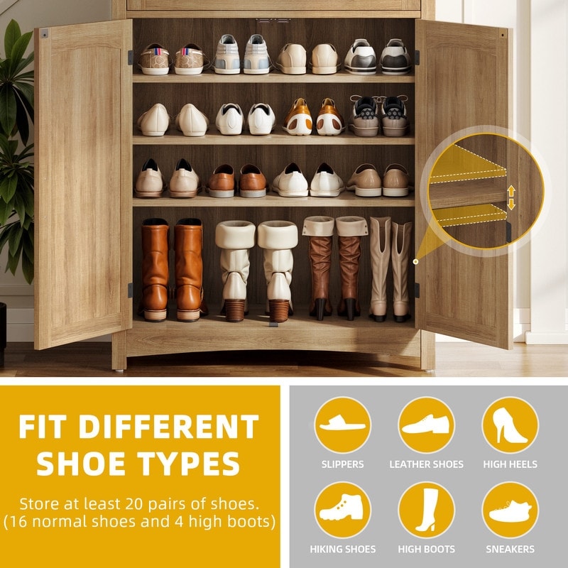 Moasis 5-tier 20 Pair Shoe Storage Cabinet with Double Doors for Entryway