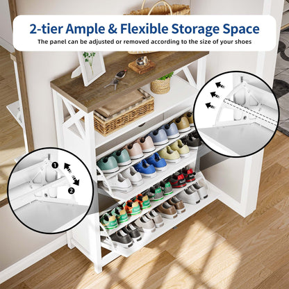 Moasis Shoe Storage Cabinet Organizer with 2 Compartments for Entryway Hallway