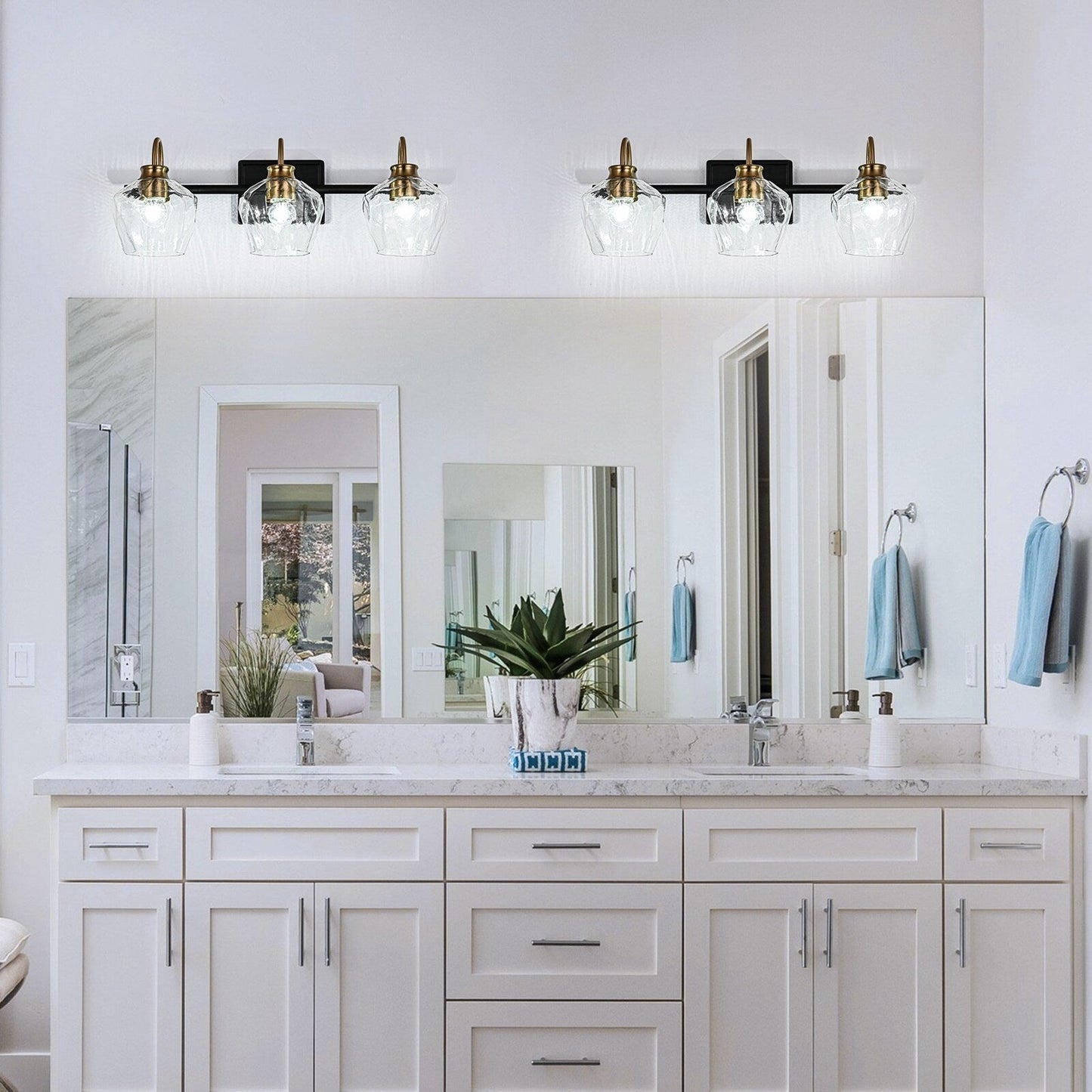 Modern 3/4-lights Bathroom Dimmable Vanity Lights Wall Sconces with Glass Shade