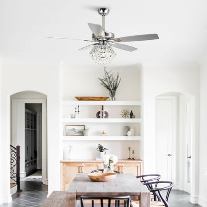 Modern Chrome 52-inch Crystal Chandelier Ceiling Fan with Remote