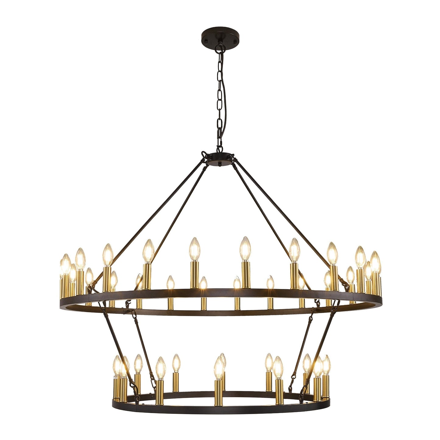 Modern Farmhouse Chandelier 2 Tier Round Wagon Wheel Chandelier Large High Ceiling Light.