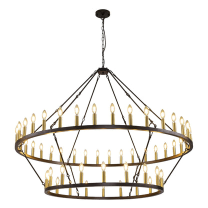 Modern Farmhouse Chandelier 2 Tier Round Wagon Wheel Chandelier Large High Ceiling Light.