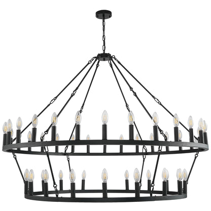 Modern Farmhouse Chandelier 2 Tier Round Wagon Wheel Chandelier Large High Ceiling Light.