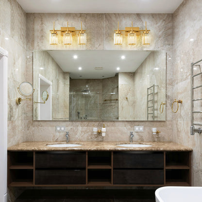 Modern Gold Dimmable Wall Light Glam Cylinder Bathroom Crystal Vanity Light Wall Sconces