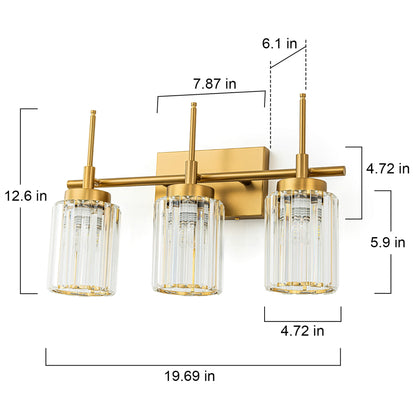 Modern Gold Dimmable Wall Light Glam Cylinder Bathroom Crystal Vanity Light Wall Sconces