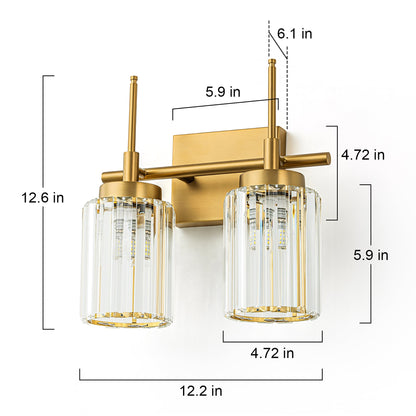 Modern Gold Dimmable Wall Light Glam Cylinder Bathroom Crystal Vanity Light Wall Sconces
