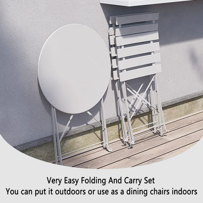 3pc Metal Folding Bistro Set, Weather-Resistant Outdoor/Indoor Conversation Set for Patio, Yard, Garden