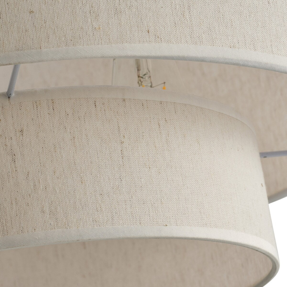 Modern Off-White Drum Pendant Light with 2-Tier Linen Fabrics Lampshade