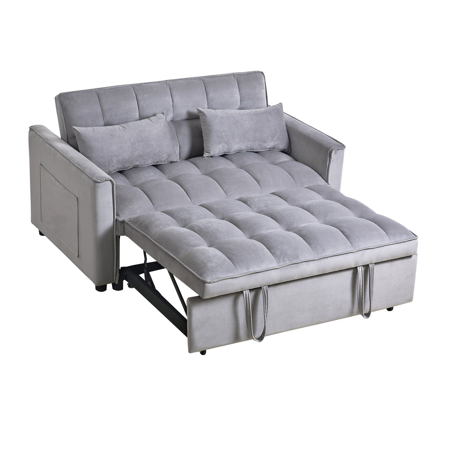 Modern Pull-Out Couch Bed, 3-in-1 Sleeper Sofa with Adjustable Backrest, Velvet Loveseat, Pillows & Side Pockets