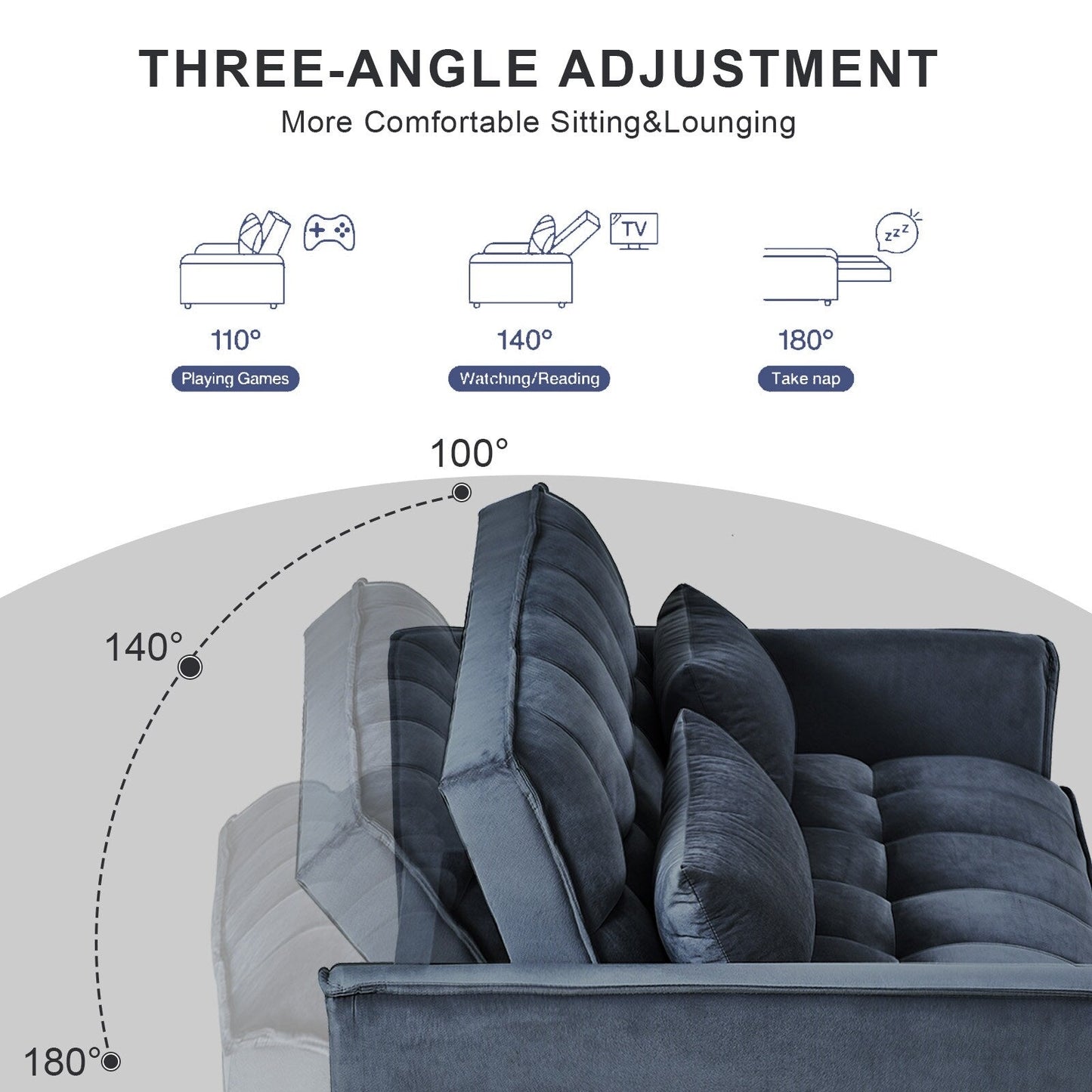Modern Pull-Out Couch Bed, 3-in-1 Sleeper Sofa with Adjustable Backrest, Velvet Loveseat, Pillows & Side Pockets