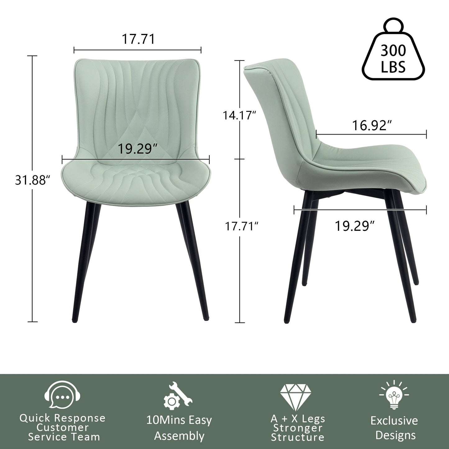 Modern Upholstered Leather Armless Dining Chairs Set of 2