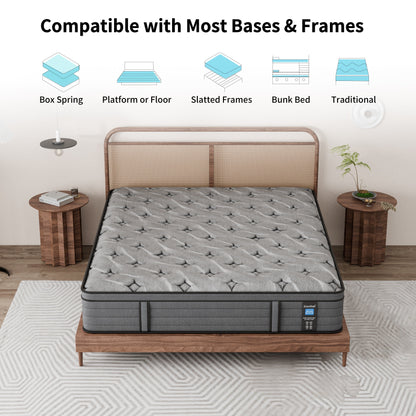 Modland 14-inch Hybrid Medium Euro Top Mattress, Pocket Spring Mattress in a Box