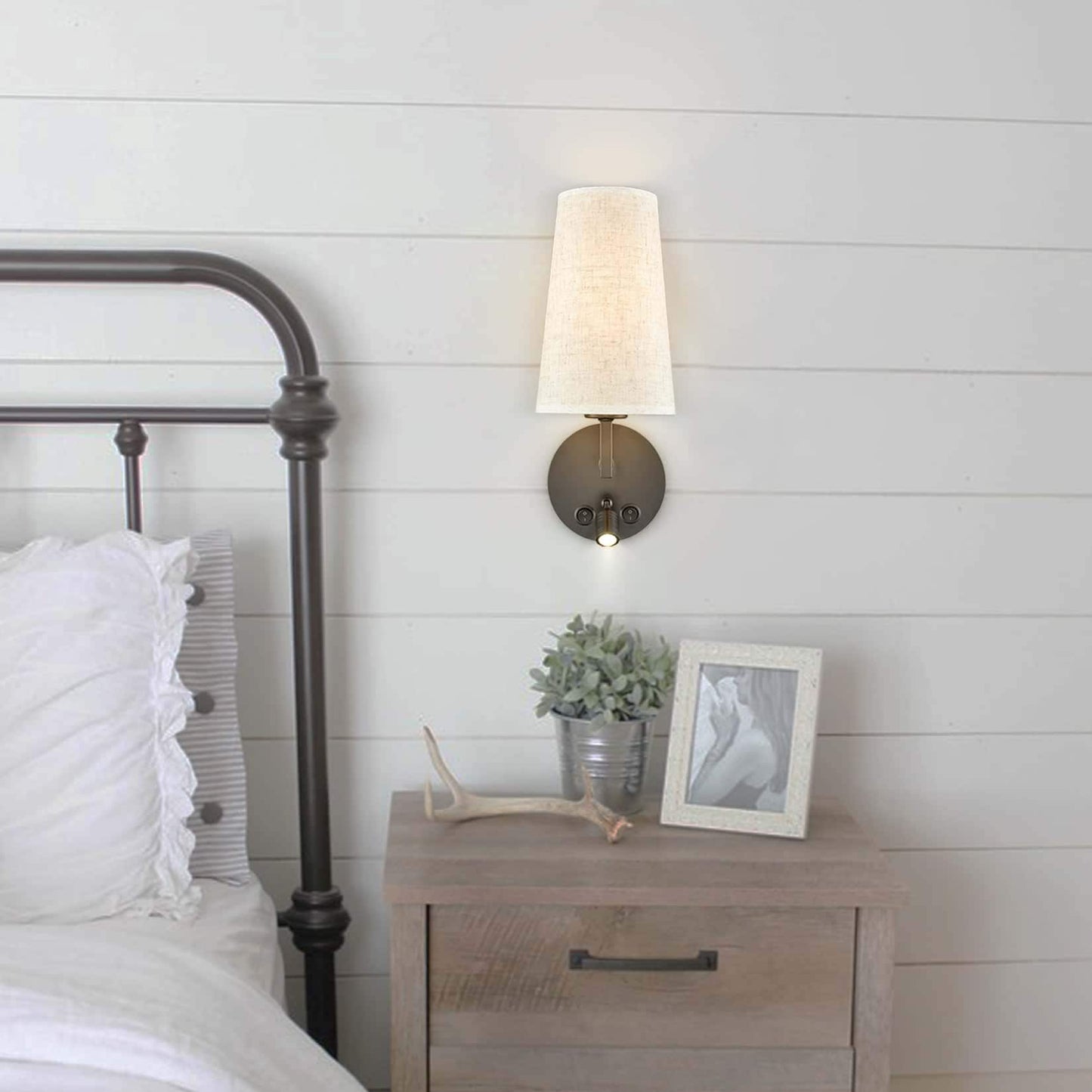 Morbihan Wall Sconce Set of 2 Fabric Wall Lamp with USB Port and Switch