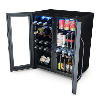 Newair Wine and Beverage Refrigerator, 18 Bottles & 59 Cans, Dual Temperature Zones, Freestanding, Digital Temperature Control
