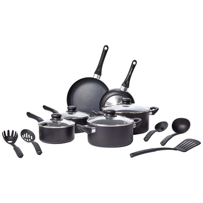 Non-Stick Cookware 15-Piece Set, Pots, Pans and Utensils, Black