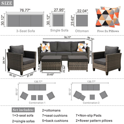 OVIOS 5-piece Patio Furniture Wicker Outdoor High-back Seating Set